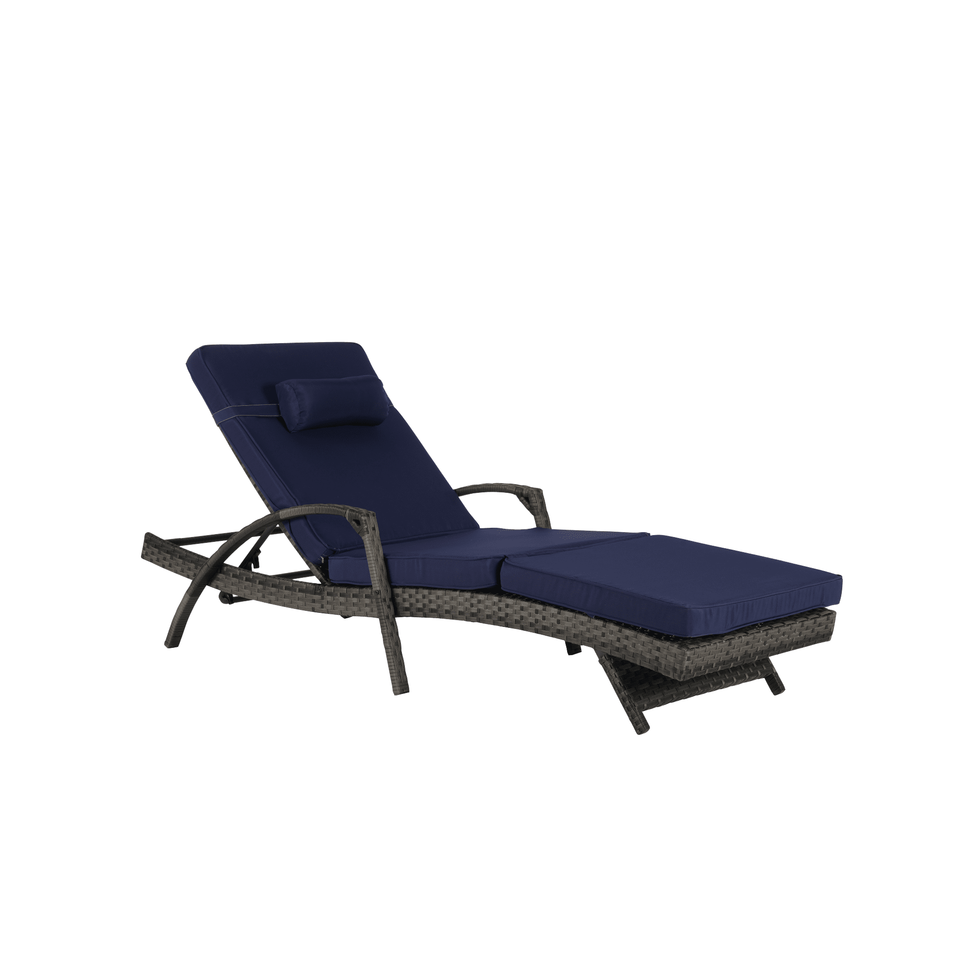 Leumius Outdoor Chaise Lounge Chair Set of 2,Wicker Reclining Lounge Chair with Cushions and Backrest Adjustable to 150° for Outside Pool Patio,Dark Blue