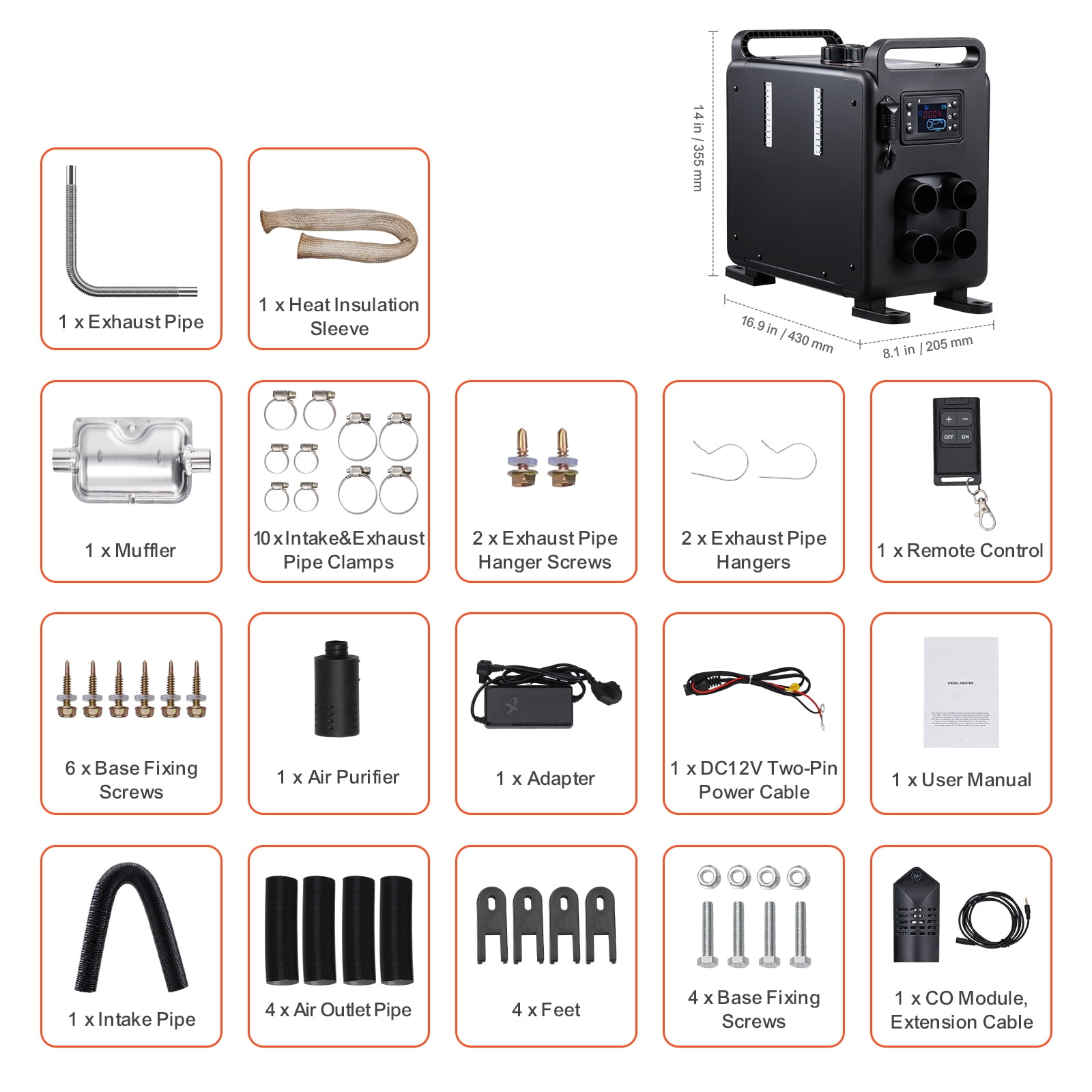 KFFKFF 8KW Diesel Furnace, Universal 12V/24V Diesel Heat System, Bluetooth App Management, Remote Access and Visual Display, CO Alert, Rapid Warming Vertical Mobile Diesel Furnace for Automobiles