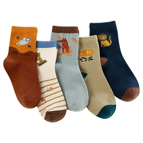 Odeerbi 5 PCS Cotton Crew Socks for Kids Boys Girls Breathable Cute Soft Socks Kids Children Print Middle Tube Socks