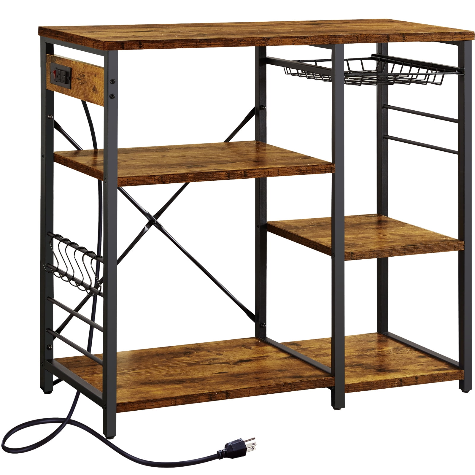 SUPERJARE Kitchen Bakers Rack with Power Outlet, Coffee Bar Table Station, Kitchen Microwave