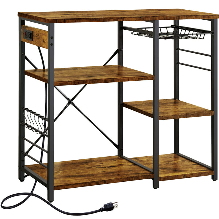 SUPERJARE Bakers Rack with Power Outlets, 65H Coffee Bar, 5-Tier Microwave  Stand with Storage, Coffee Station, Kitchen Rack with 6 S-Hooks, Kitchen