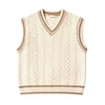 thumbnail image 4 of Breezora Womens College Style Fall Cable Knit V Neck Sweater Vest Ribbed Cropped Loose Sleeveless Layering Top, 4 of 9