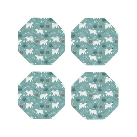 

Vsdgher whiter Snow bear Print Leather Coasters for Drinks Durable Drink Coasters 4 Set for Tabletop Protection Luxurious Home Décor and Housewarming Gift-Octagon