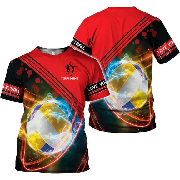 Personalized Name Volleyball Shirts 3D for Men and Women, Volleyball Shirt for Volleyball Lover, Unisex Tee Shirt (Red, L)