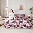 thumbnail image 4 of Castle Fairy Woodland Animal Bear Queen Bedding 7pcs,Vintage Abstract Camo Bedding Comforter Set Queen,Hot Pink Brown,Pink Reversible, 4 of 7