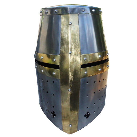 Armory Replicas Great Helm Crusader Helmet | 18G Steel Templar Armor with Leather Liner and Iron Cross Design