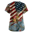 thumbnail image 4 of Women's 4th of July Scrubs Top Plus Size Short Sleeve V-Neck Flag and Flower Print Working Uniform Tops, 4 of 4