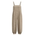 thumbnail image 5 of Baggy Linen Jumpsuits for Women Sleeveless Square Neck Overall Rompers Pleated Loose Casual Jumpsuit Khaki, 2XL, 5 of 7