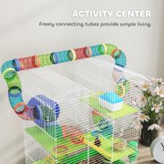 PawHut 5 Tiers Hamster Cage Small Animal Habitat with Exercise Wheels, Tube, Water Bottles, and Ladder, for Dwarf Hamster, Gerbil, Green