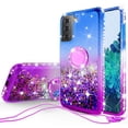thumbnail image 2 of Samsung Galaxy S21 Ultra Case Ring Kickstand w/ TPU Screen Protector Liquid Quicksand Glitter Cute Bling Girls Women [Shock Proof] for Samsung Galaxy S21 Ultra - Ring Purple/Blue, 2 of 5