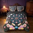 thumbnail image 3 of Homewish Chic Butterfly Floral Queen Bedding for Girls, Bohemian Moon Phase Stars Bedding Comforter Set Queen, Black Reversible 7-Piece, 3 of 7