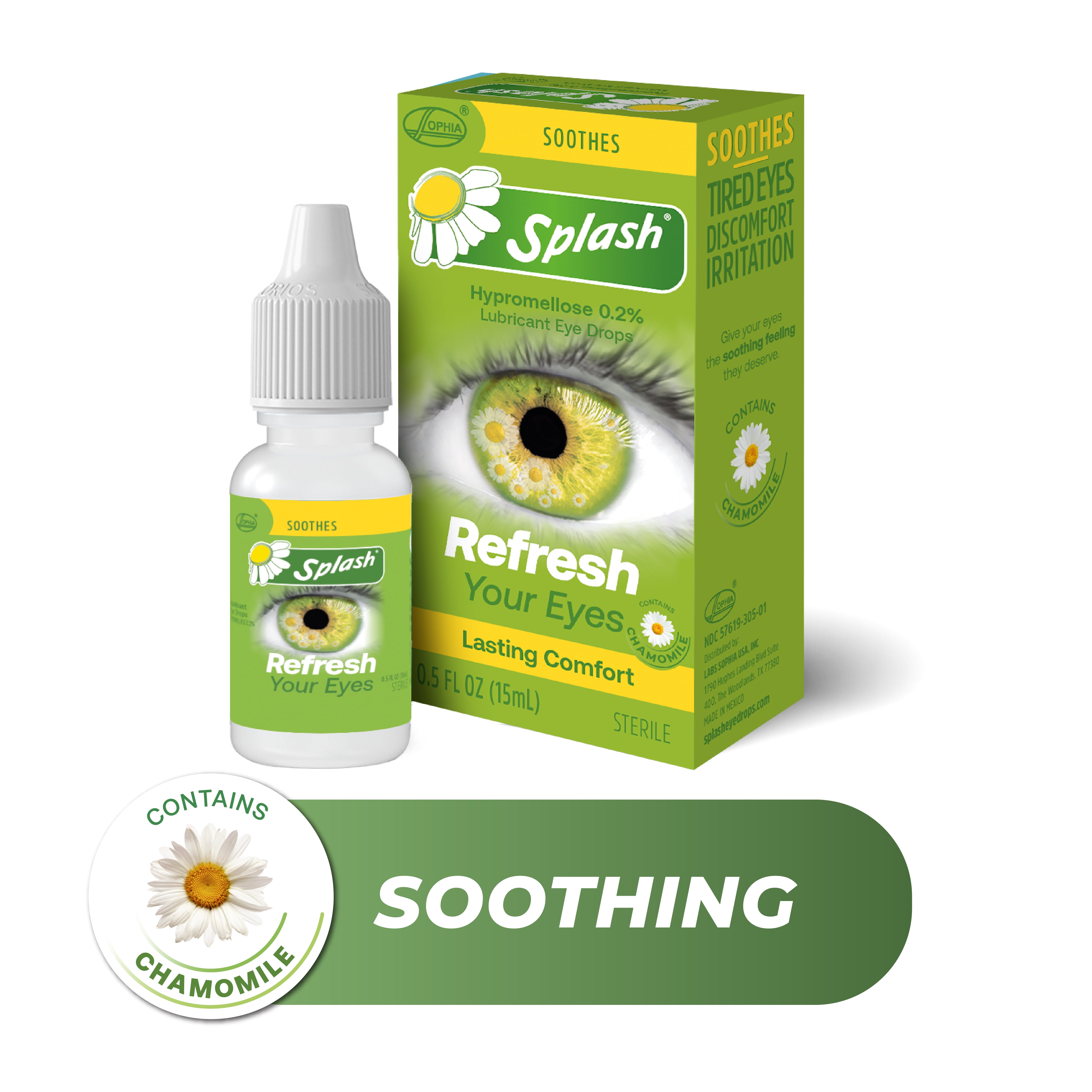 (2 pack) Splash Refresh Soothing Eyes Drops For Tired Eyes, Contains Chamomile, Daily Use 0.5 Fl Oz