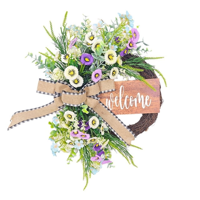 Dvumao Home Decor, Spring Flower Wreath Hanging Small Bow Flower Wreath Hanging Decoration In Front Of The Door Holiday Decoration Props, Party Favors