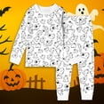 thumbnail image 2 of HCYSFG Boys Halloween Pajama Sets 2 Piece Ghost Print Crew Neck Long Sleeve Shirt Elastic Waist Pants Kids Lounge Outfit Sleepwear, 2 of 5