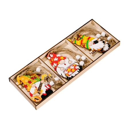 

New Wooden Decoration A Box Of 9 Pieces In A 3-grid Wooden Box Season Decorative Boxed Pendant Wooden Gnome