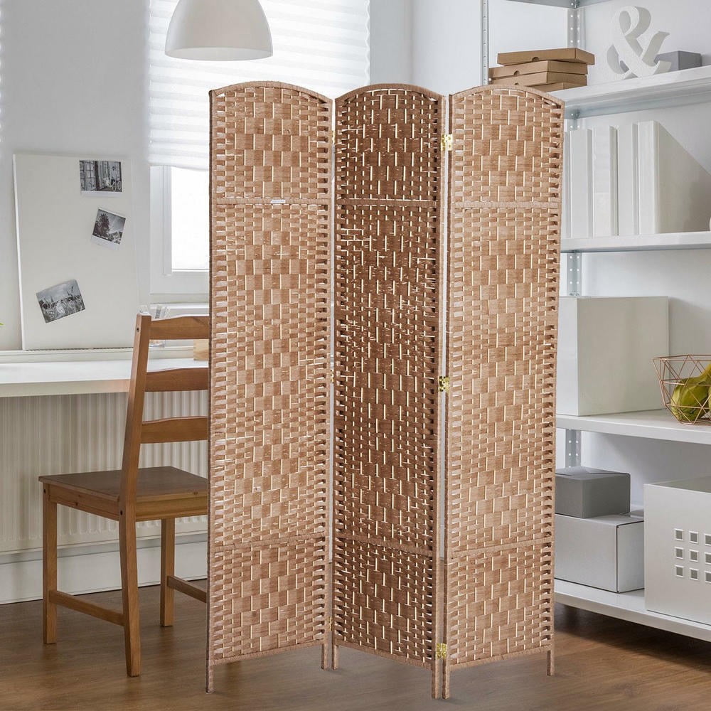 GVN Privacy Panels Decorative Privacy Fence,6' Tall Wicker Weave 3 Panel Room Divider Wall Divider, Natural Wood