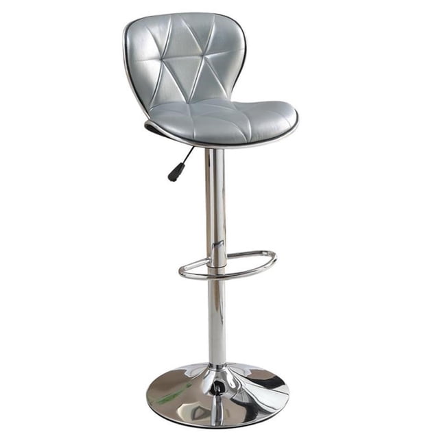 Poundex Tabouret de Bar Pivotant Réglable en Similicuir Capitonné 43 Pouces Argenté (Ensemble de 2)