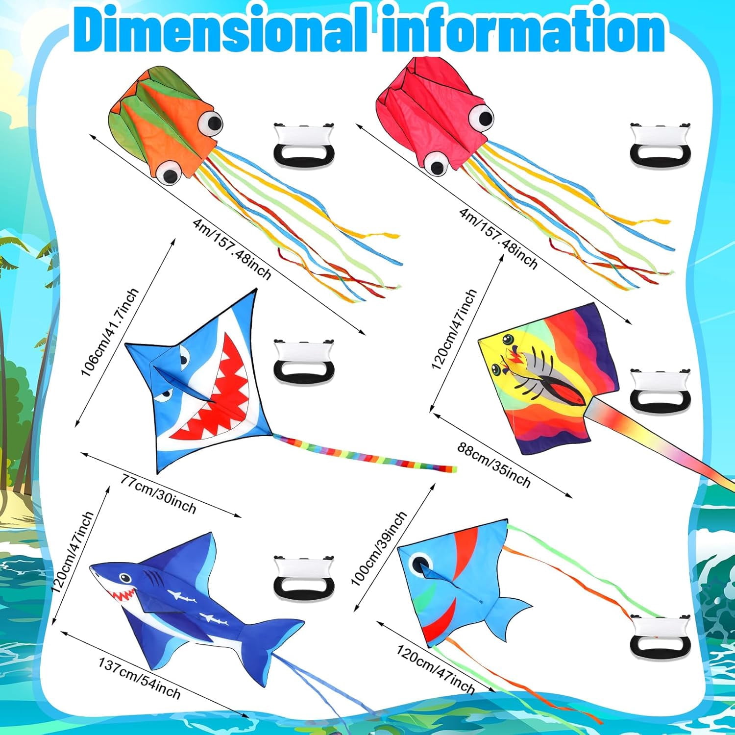 6 Pack Large Butterfly Dragonfly Owl Parrot Eagle Goldfish Kites for Kids and Adults, Easy to Fly Outdoor Beach Games and Activities Gift Set (Cute Style)