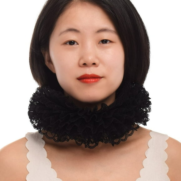 BLESSUME 1pc Lace Renaissance Neck Ruffle Collar (Black (16.5"))