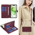 thumbnail image 2 of Crossbody iPhone 15 Plus Case with Strap Lanyard,for Apple iPhone 15 Plus Phone Wallet Case for Women with Card Holder,Zipper Pocket Magnetic Flip Leather iPhone 15 Plus Case,6.7" Burgundy, 2 of 14