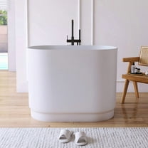 MEDUNJESS 43" Freestanding Solid Surface Resin Stone Small Bathtub, Modern Design Freestanding Tub with Pop-up Drain and Overflow, Matte White