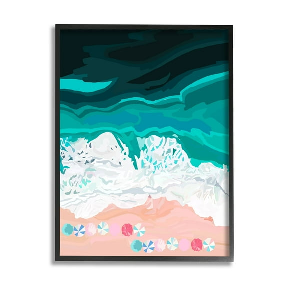 Stupell Industries Aerial View Beach Umbrellas Coastal Painting Black Framed Art Print Wall Art