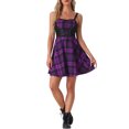 thumbnail image 1 of Vestido de mujer INSPIRE CHIC de cuadros con escote corazón, sin mangas, con cordones, mini, ajustado y acampanado, color púrpura oscuro, 1 of 6