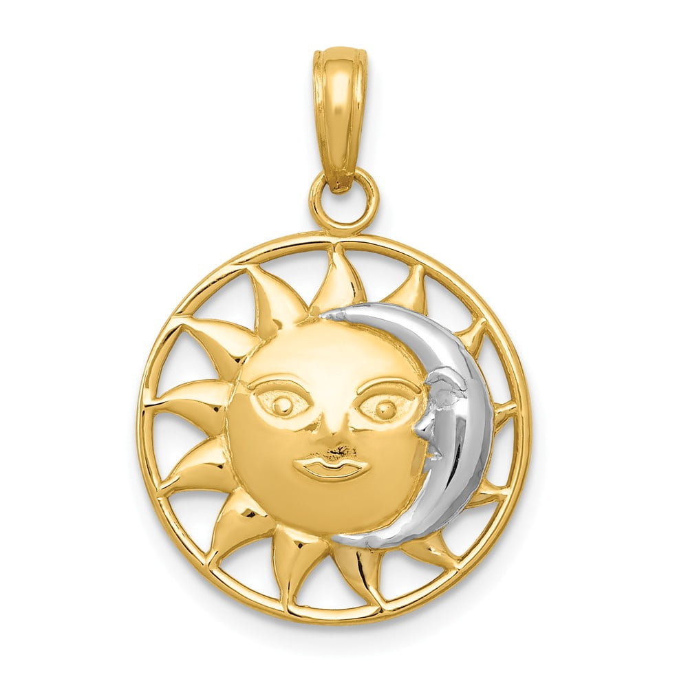 Rhodium Sun and Moon Charm Pendant 
