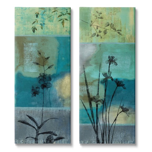 Contemporary Blooming Orchid Sprouts Botanical & Floral Graphic Art Gallery Wrapped Canvas Print Wall Art, Set of 2