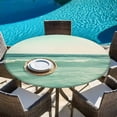 thumbnail image 5 of Turquoise Coastal Round Tablecloth 45-54 Inch Round Fitted Table Cloth with Elastic Edge, Teal Vintage Summer Ocean Waves Waterproof Table Cover Protector for Outdoor Picnic Party Dining, 5 of 6