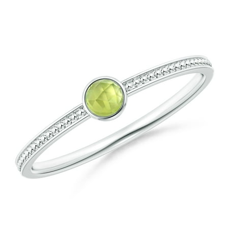 Ring Bezel Set Gem Bead - August Birthstone Ring - Bezel Set Peridot Ring with Beaded Groove Shank in Silver (3mm Peridot) - SR1866P-SL-AAA-3-6.5