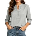 thumbnail image 4 of cocolona Womens 3/4 Sleeve V Neck Blouses Casual Loose Solid Color Shirts Basic Outfits Tops, 4 of 7