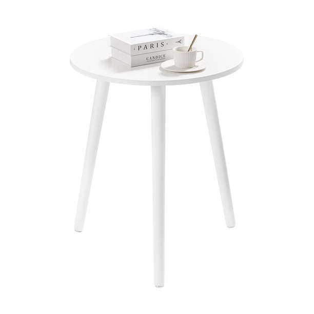 Mesa auxiliar redonda Apicizon con patas de madera blanca, 42 cm x 52 cm