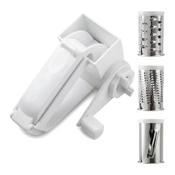 Cheese Grater Hand Crank – Rotary Grater with 3 Stainless Steel Blades, BPA-Free Plastic, for Cheese, Carrots, Potatoes, 100% Dishwasher Safe