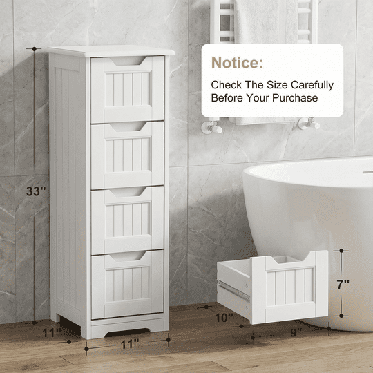 Aiho Wooden Bathroom Floor Cabinet, Side Storage Organizer with 4 Drawers - White