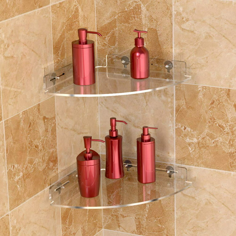 Acrylic Shower Caddy Shelves, 2 Pack Self Adhesive Bathroom