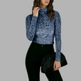 thumbnail image 3 of Women's Mock Neck Velvet Top Long Sleeve Printed Slim-Fit Base Layer Solid Casual Spring & Autumn Blouse,L,Light Blue, 3 of 7