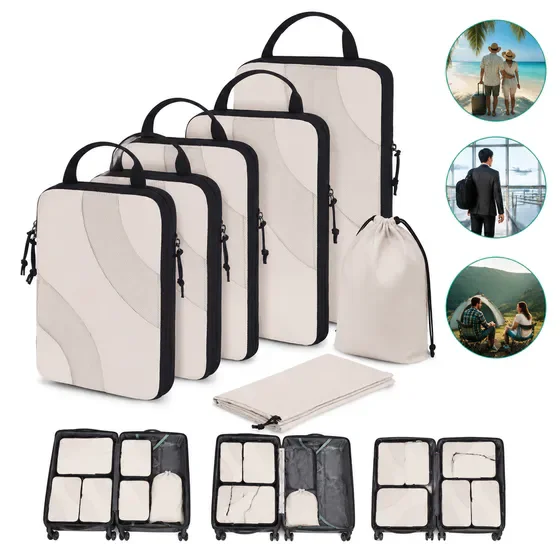 6 Set Compression Travel Packing Organizer, Lightweight Luggage Storage Bags for Carry on Suitcases