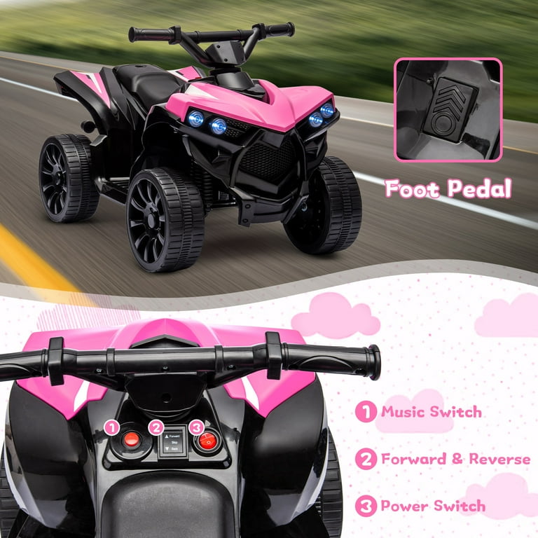 Kids ATV 4 Wheeler 6V Battery Powered Quad Electric Vehicle with LED Light Music Foot Pedal Wear Resistant Wheels Ride on Toy Car for Kids Toddler 2.5 6 Years Old Walmart