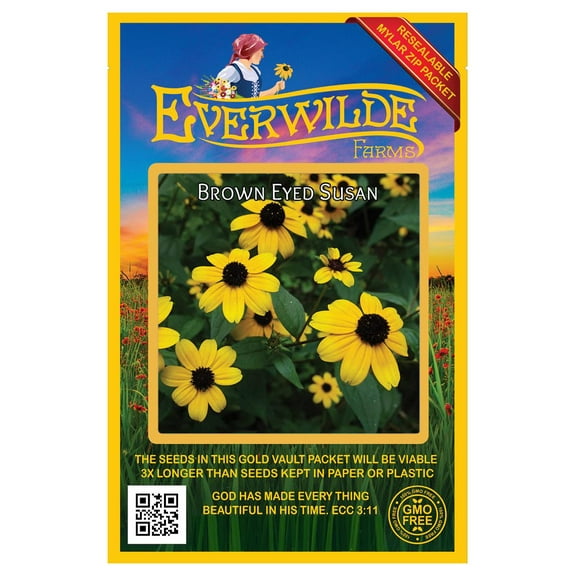 Everwilde Farms - 2000 Brown Eyed Susan Native Wildflower Seeds - Gold Vault Jumbo Bulk Seed Packet
