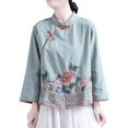 thumbnail image 2 of Dolkfu Green Women'S Tops Boho Mock Neck Button Long Sleeve Blouses & Tops Cotton Blend Embroidered Floral Retro Vintage Tops Green,L, 2 of 4