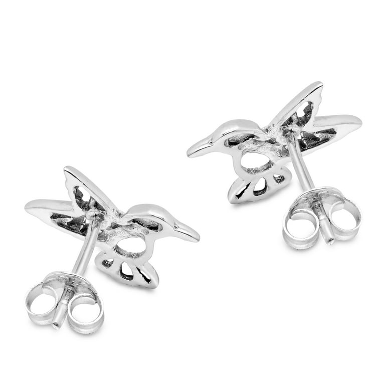 Cute In-Flight Hummingbird Stud Earrings Sterling Silver