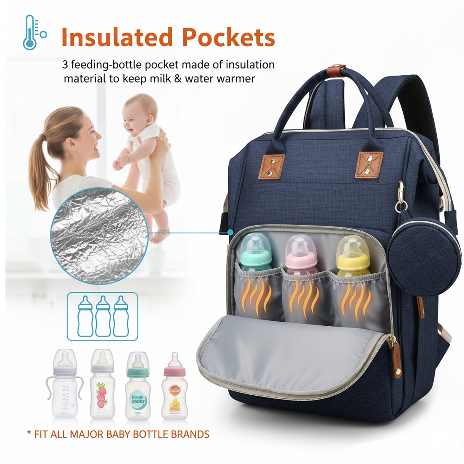 Oioane Baby Diaper Bag with Changing Station, Multifunctional Portable Backpack with USB Charging Port for Travel, Blue