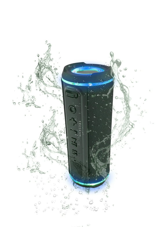 Proscan Elite, Light up 360 Degree Sound Waterproof IPX4 Bluetooth Speaker, Dual External Passive Radiators , Black, PESP1708