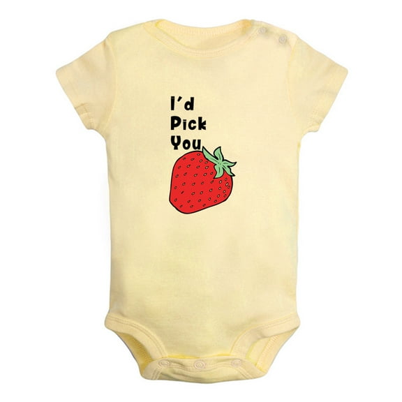 iDzn I'd Pick You Novelty Rompers For Babies, Newborn Baby Unisex Bodysuits, Infant Strawberry Jumpsuits, Toddler 0-12 Months Kids One-Piece Oufits (Yellow, 0-6 Months)