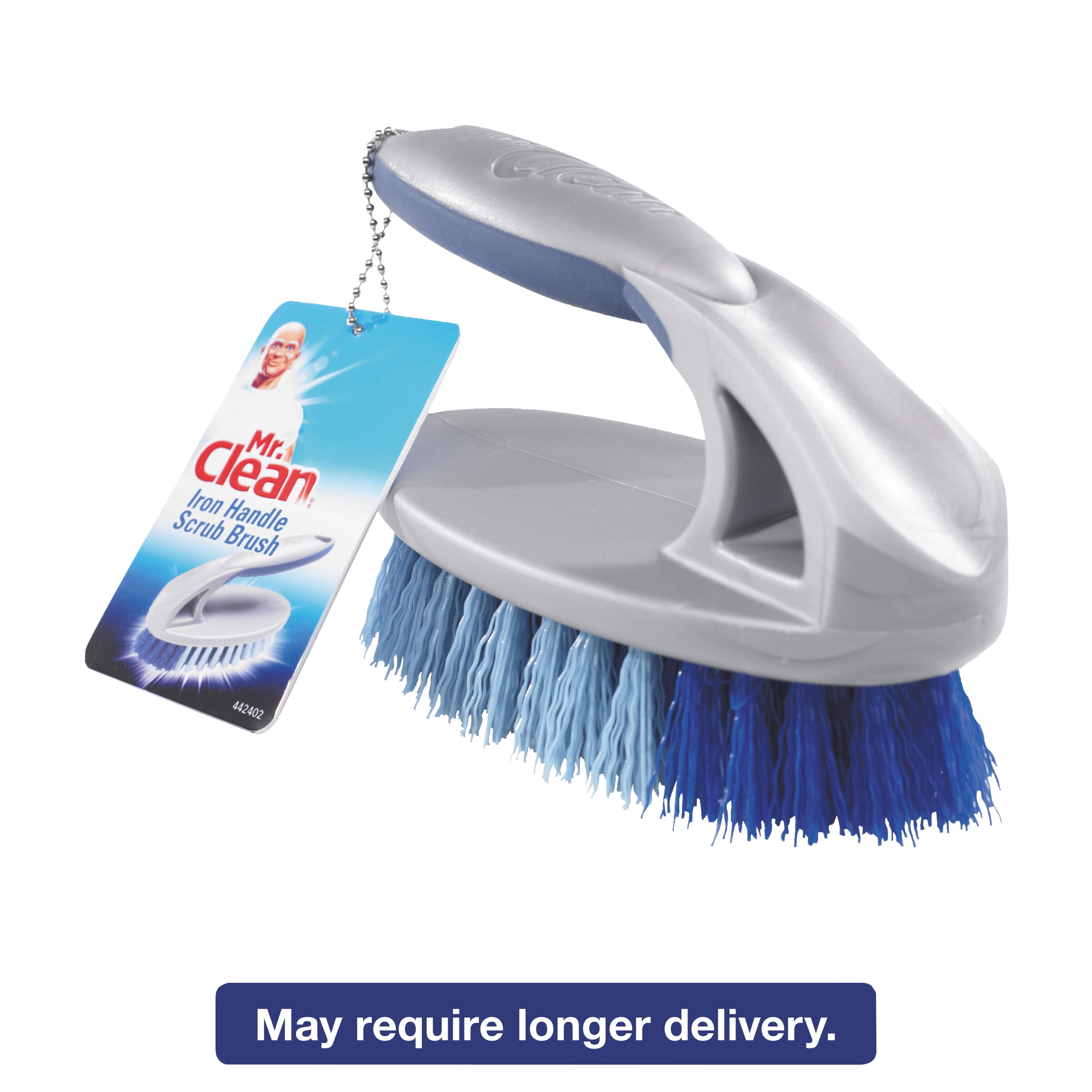 Mr. Clean Iron Handle Brush, 6 1/2" Brush, 1 1/2" Bristles, Gray/Blue