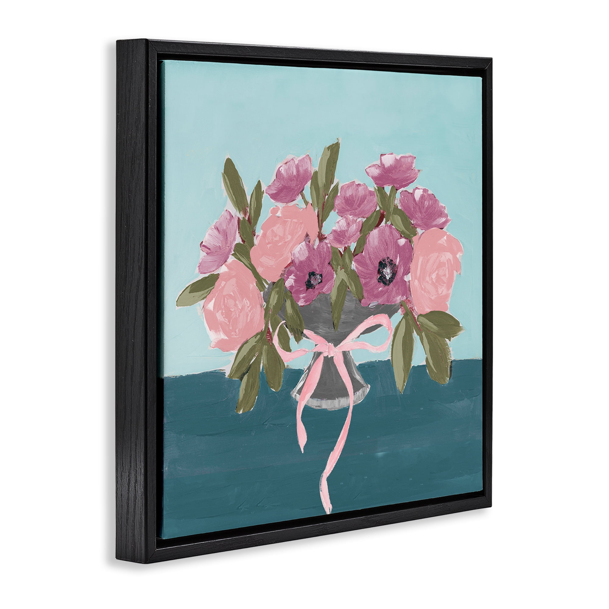Stupell Industries Beautiful Flowers on Blue Plants & Flowers Painting Black Floater Framed Canvas Art Print Wall Art, 18 x 18