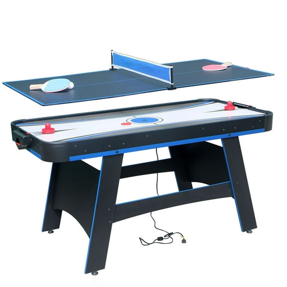 Multifunctional Game Table Black and White 60"x30"x31.2" Air Hockey Pool Tennis Family Games Desk Set