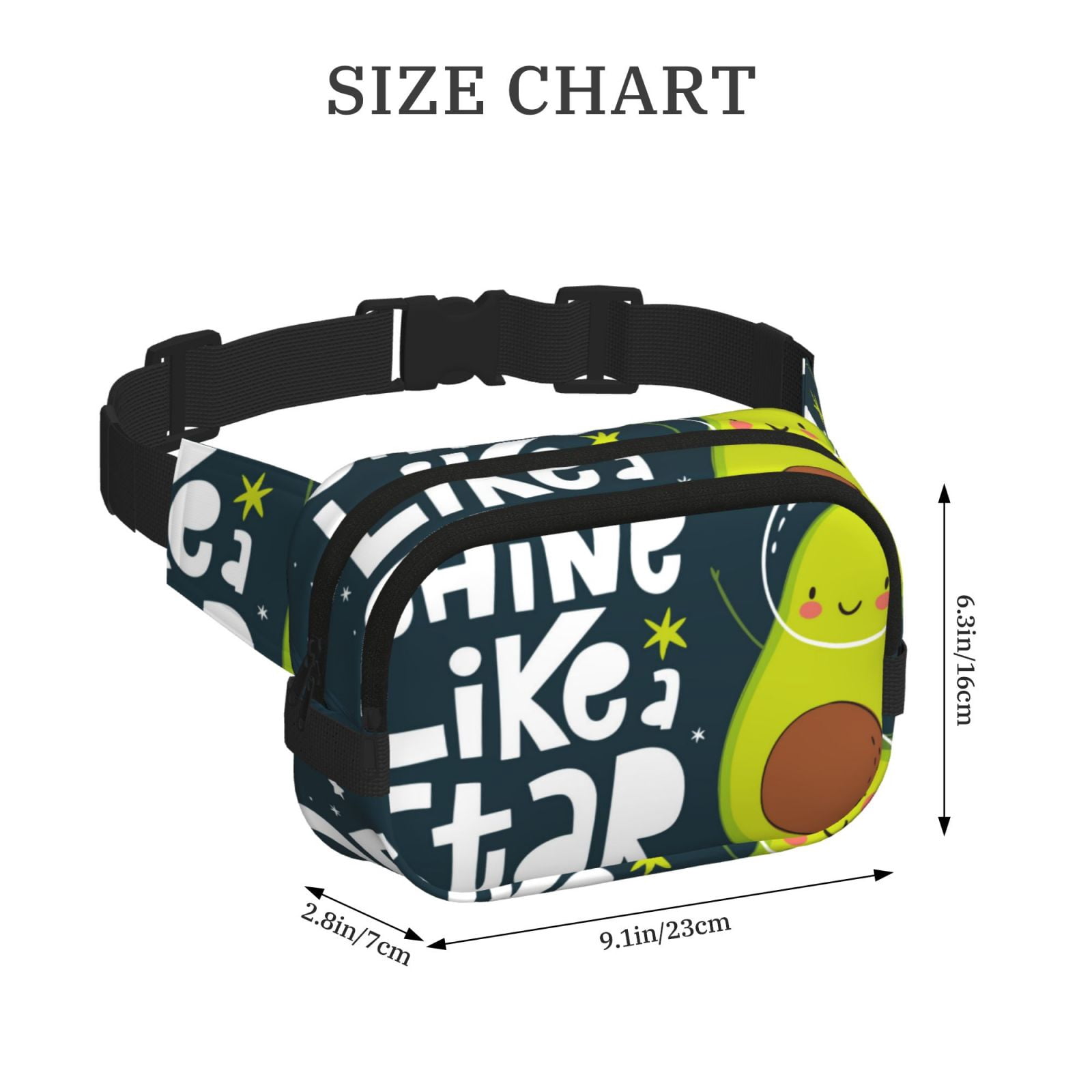 Picia Avocado in Space1 Print Square Double-Layer Waist Bag Mini Adjustable Waist Belt Bag Exercise Running Travel Hiking