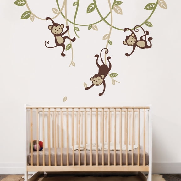 3 Monkeys Swinging From Vines Wall Decal - Scheme C